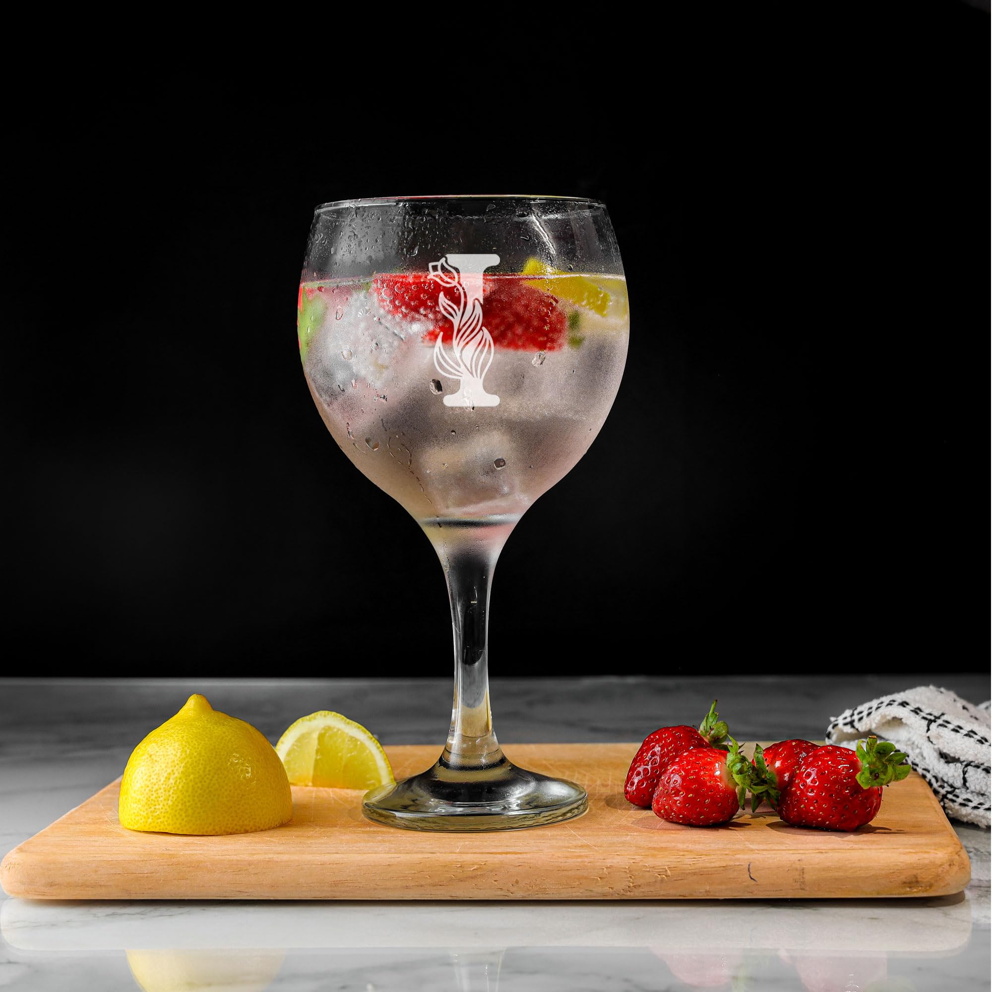 I Monogram Initial Etched Gin Goblet Glass, Engraved Gift